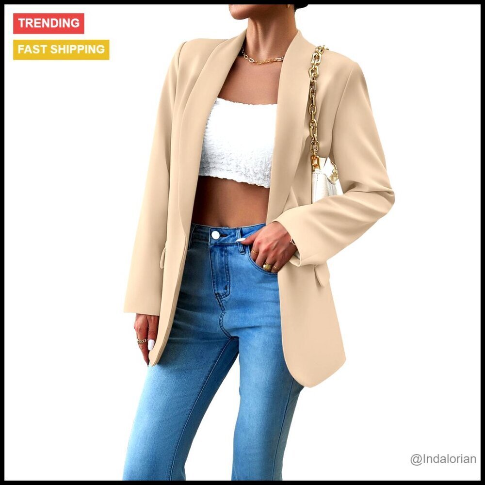 Elegant Shawl Collar Blazer Slim Fit Open Front Office Wear Lightweight